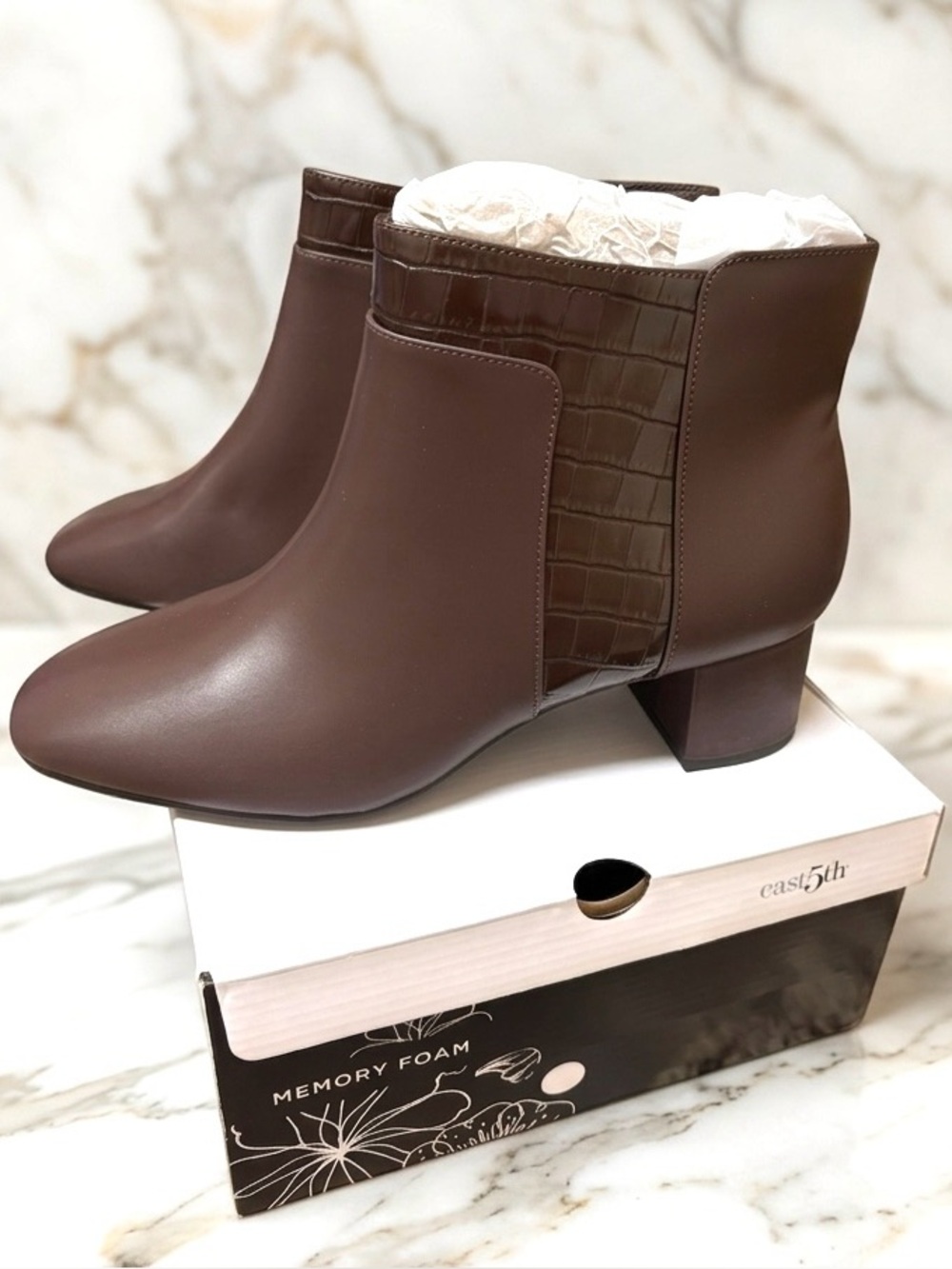 New East 5th Dark Brown Croc-Accent Ankle Boots
